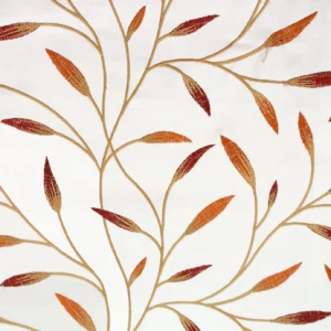 orange botanical embroideried fabric from Beaumont Textiles