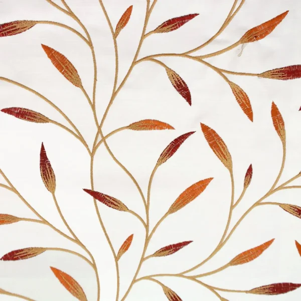 orange botanical embroideried fabric from Beaumont Textiles