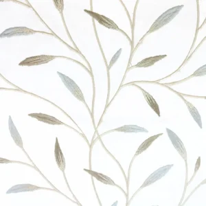 white botanical embroideried fabric from Beaumont Textiles