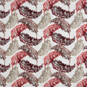 red botanical embroideried fabric from Beaumont Textiles