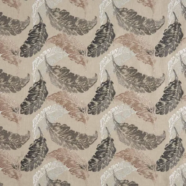 Snug Fabric - Stone by black-grey botanical embroideried fabric from Beaumont Textiles