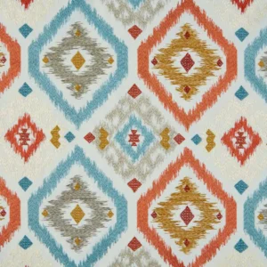 multicolour geometric embroideried fabric from Beaumont Textiles