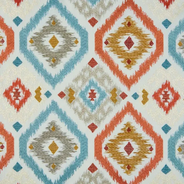 Souks Fabric - Burnt Orange by multicolour geometric embroideried fabric from Beaumont Textiles