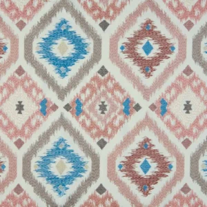 multicolour geometric embroideried fabric from Beaumont Textiles
