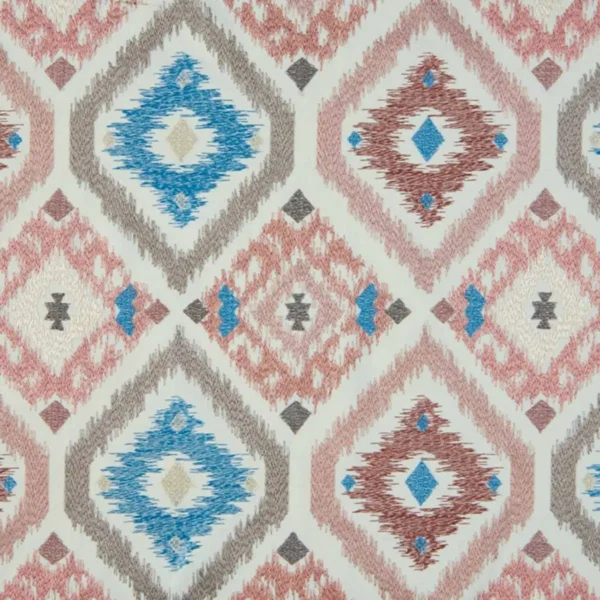 Souks Fabric - Dusky Pink by multicolour geometric embroideried fabric from Beaumont Textiles