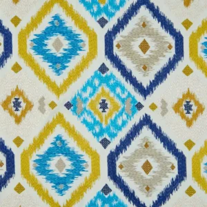 multicolour geometric embroideried fabric from Beaumont Textiles