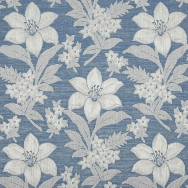 Willoughby Fabric - Denim by blue botanical jacquard fabric from Beaumont Textiles