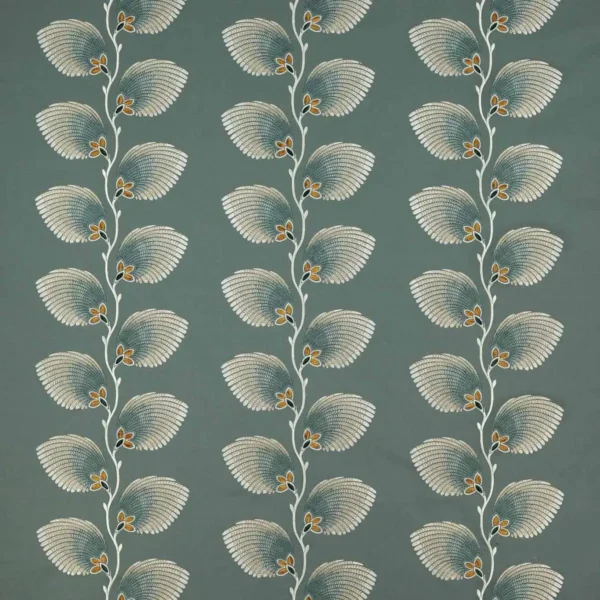 Lelani Fabric - Teal by black-grey botanical embroideried fabric from Jane Churchill