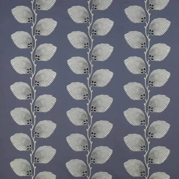 Lelani Fabric - Indigo / Silver by blue botanical embroideried fabric from Jane Churchill