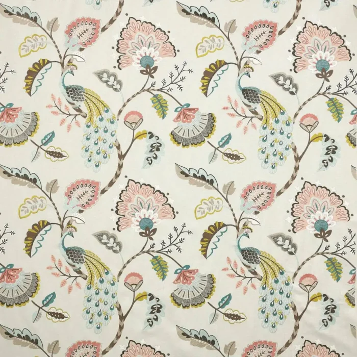 Jaipur Peacock Fabric - Aqua / Pink swatch