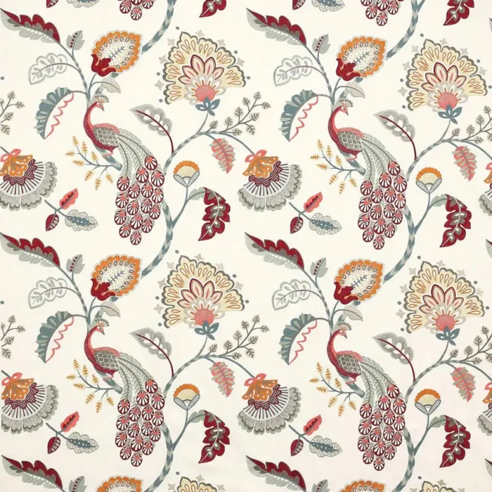 Jaipur Peacock Fabric - Slate / Red swatch