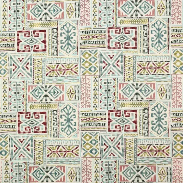 Azara Fabric - Red / Aqua by multicolour misc embroideried fabric from Jane Churchill