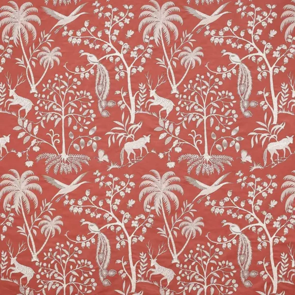 Calisa Fabric - Red by red botanical embroideried fabric from Jane Churchill