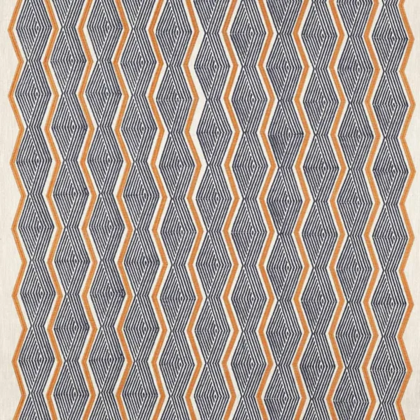 Zhiri Fabric - Indigo / Orange by blue geometric embroideried fabric from Jane Churchill