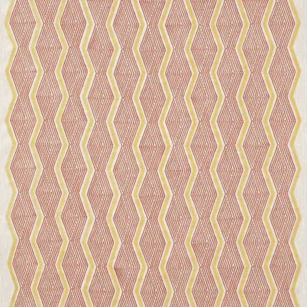 Zhiri Fabric - Coral / Gold by red geometric embroideried fabric from Jane Churchill