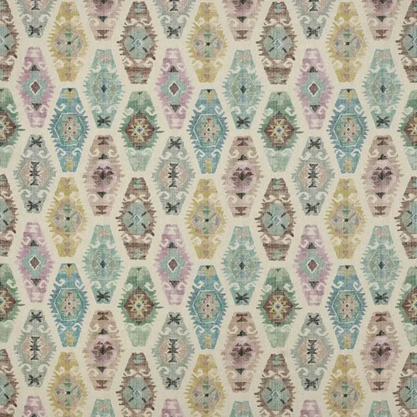 Sumba Fabric - Teal / Emerald by multicolour geometric linen fabric from Jane Churchill