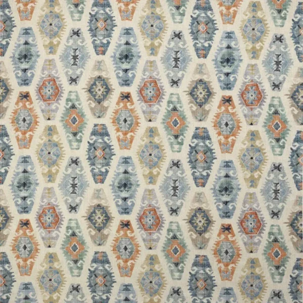 Sumba Fabric - Blue / Teal by multicolour geometric linen fabric from Jane Churchill