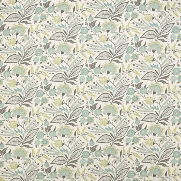 Amber Fabric - Aqua / Lime by blue botanical linen fabric from Jane Churchill