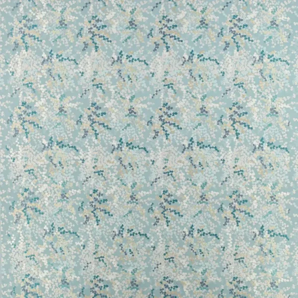 Cecily Fabric - Teal by blue botanical embroideried fabric from Jane Churchill