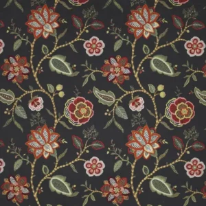 black-grey botanical embroideried fabric from Jane Churchill