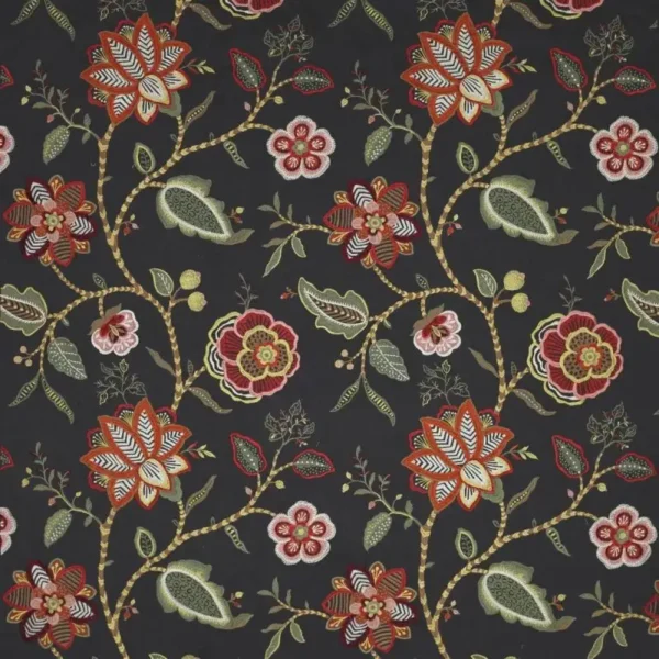 Havana Fabric - Black by black-grey botanical embroideried fabric from Jane Churchill