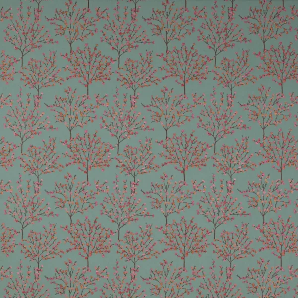 Blossom Tree Fabric - Aqua / Pink by pink botanical embroideried fabric from Jane Churchill
