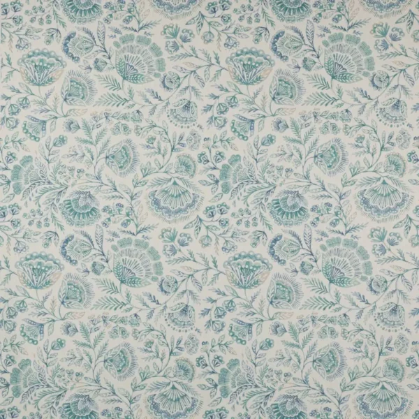 Casidy Fabric - Aqua by blue botanical cotton fabric from Jane Churchill