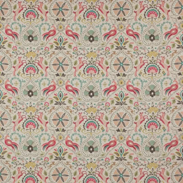 Roxton Fabric - Multi by multicolour animal cotton fabric from Jane Churchill