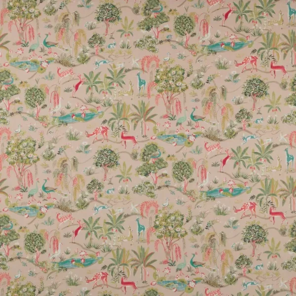 Wildwood Fabric - Pink by multicolour animal cotton fabric from Jane Churchill