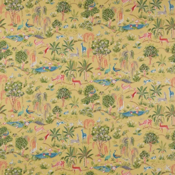 Wildwood Fabric - Yellow by multicolour animal cotton fabric from Jane Churchill