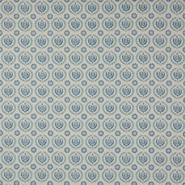 Kira Fabric - Blue / Aqua by blue botanical cotton fabric from Jane Churchill