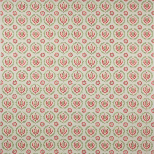 Kira Fabric - Red / Green by green botanical cotton fabric from Jane Churchill