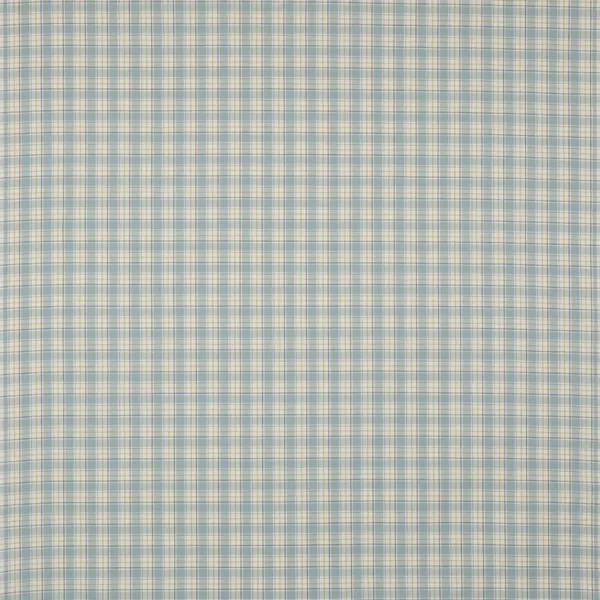 Barlow Check Fabric - Sky Blue / Lime by blue checked cotton fabric from Jane Churchill
