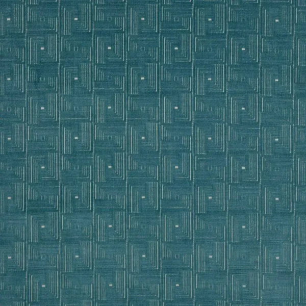 Orson Fabric - Teal by blue geometric velvet-chenille fabric from Jane Churchill