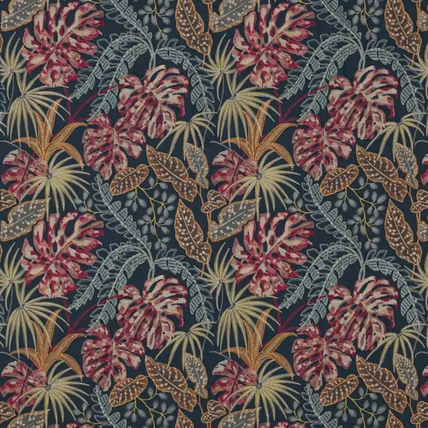 Rousseau Fabric - Navy / Red by blue botanical embroideried fabric from Jane Churchill