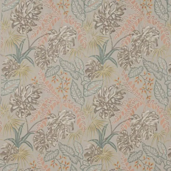 Rousseau Fabric - Silver / Blush by multicolour botanical embroideried fabric from Jane Churchill