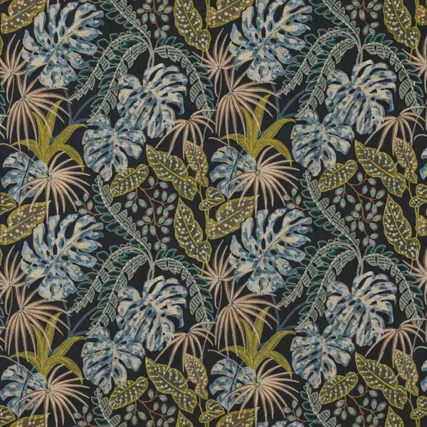 Rousseau Fabric - Indigo / Green by blue botanical embroideried fabric from Jane Churchill