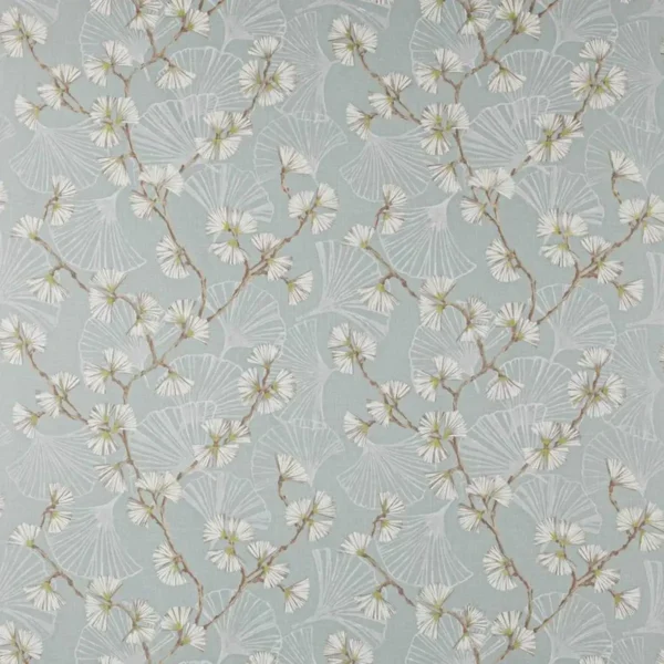 Snow Flower Fabric - Aqua / Lime by blue botanical linen fabric from Jane Churchill