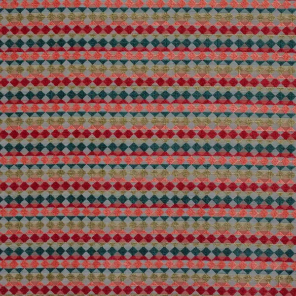 Kaleido Fabric - Coral / Teal by multicolour geometric velvet-chenille fabric from Jane Churchill