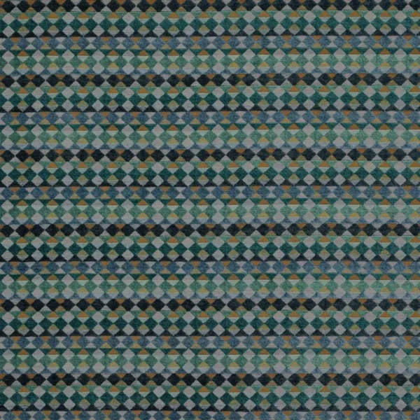 Kaleido Fabric - Teal / Green by blue geometric velvet-chenille fabric from Jane Churchill