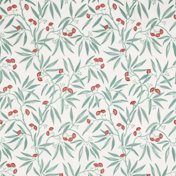 Silverwood Fabric - Red / Green by green botanical embroideried fabric from Jane Churchill