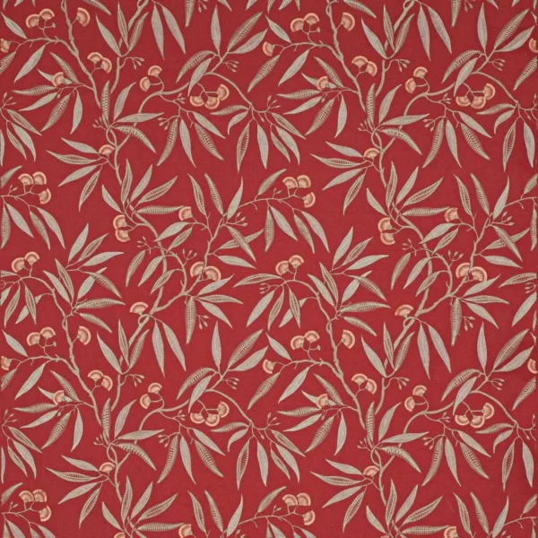 Silverwood Fabric - Red by red botanical embroideried fabric from Jane Churchill