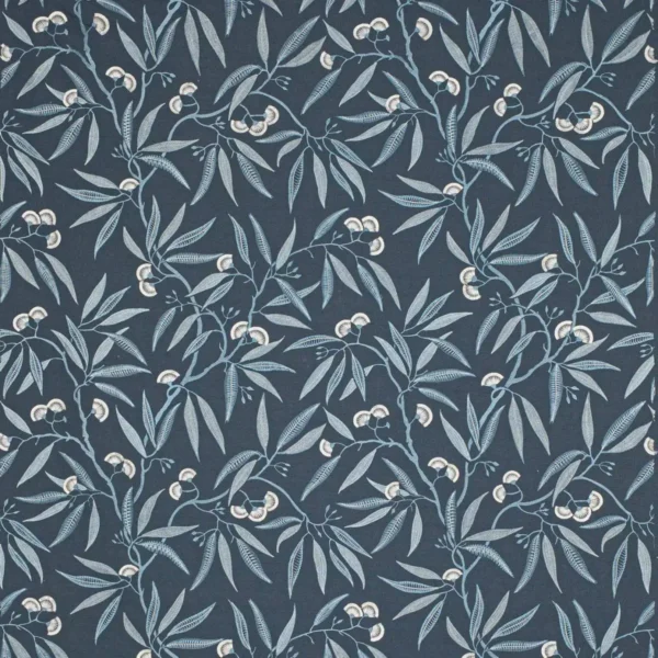 Silverwood Fabric - Navy by blue botanical embroideried fabric from Jane Churchill