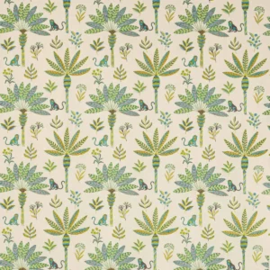 green botanical embroideried fabric from Jane Churchill