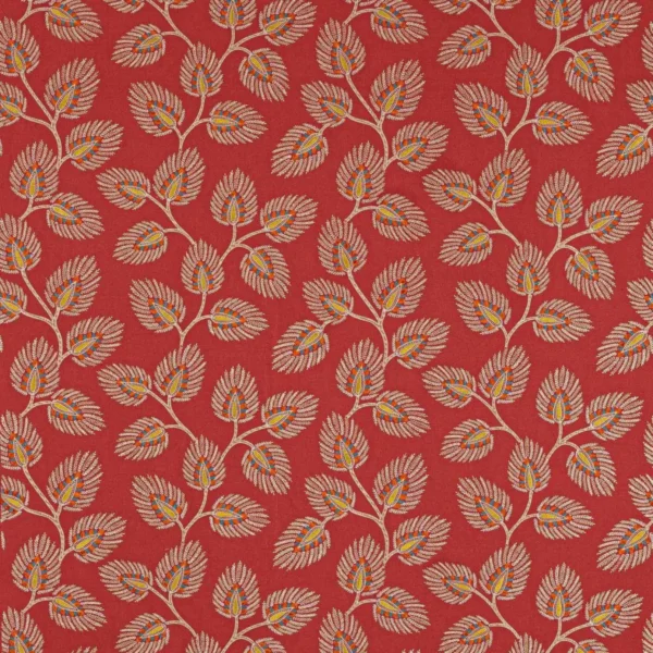 red botanical embroideried fabric from Jane Churchill