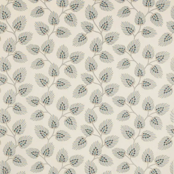 Peacock Leaf Fabric - Blue by blue botanical embroideried fabric from Jane Churchill