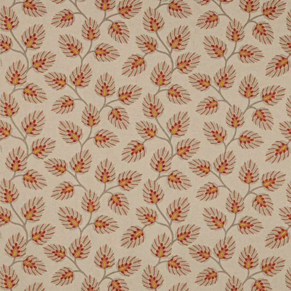 orange botanical embroideried fabric from Jane Churchill