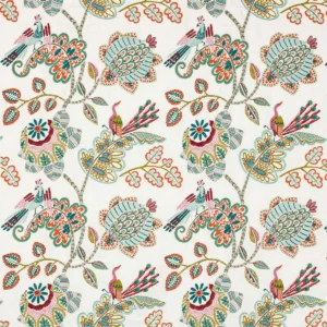 multicolour botanical embroideried fabric from Jane Churchill