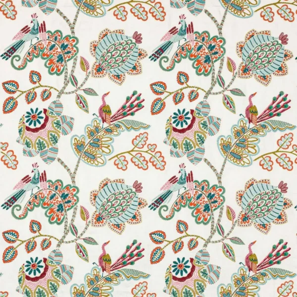 multicolour botanical embroideried fabric from Jane Churchill