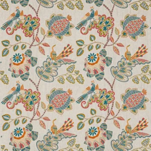 multicolour botanical embroideried fabric from Jane Churchill
